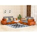 Sheesham Wood 4 Seater Sofa Set with 2 Drawer Storage | 2+2 Wooden Sofa Set Furniture for Living Room Home Office (40 Density Cushion,Honey Finish)