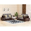 Sheesham Wood 4 Seater Sofa Set with 2 Drawer Storage | 2+2 Wooden Sofa Set Furniture for Living Room Home Office (40 Density Cushion,Walnut Finish)