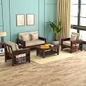 Sheesham Wood 4 Seater Feltro Sofa Set for Living Room | 4 Seater Sofa Set | Wooden Sofa Set | (2+1+1, 40 Density Cushion,Walnut Finish Beige Cushion)