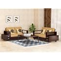 Sheesham Wood 4 Seater Sofa Set with 2 Drawer Storage | 2+2 Wooden Sofa Set Furniture for Living Room Home Office (40 Density Cushion,Walnut)