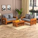 Sheesham Wood 4 Seater Feltro Sofa Set for Living Room | 4 Seater Sofa Set | Wooden Sofa Set | (2+2, 40 Density Cushion,Honey Finish Grey Cushion)