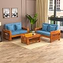Sheesham Wood 4 Seater Feltro Sofa Set for Living Room | 4 Seater Sofa Set | Wooden Sofa Set | (2+2, 40 Density Cushion,Honey Finish Blue Cushion)