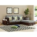 Sheesham Wood 4 Seater L Shape Sofa Set with 2 Drawer Storage | 3+1 Wooden Sofa Set Furniture for Living Room Home Office (40 Density Cushion,Walnut Finish)