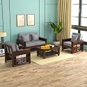 Sheesham Wood 4 Seater Feltro Sofa Set for Living Room | 4 Seater Sofa Set | Wooden Sofa Set | (2+1+1, 40 Density Cushion,Walnut Finish Grey Cushion)
