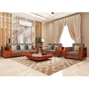 sheesham wood 6 seater sofa set with 2 drawer storage  321 wooden sofa set furniture for living room home office 40 density cushionhoney finish