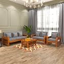 Sheesham Wood 6 Seater Feltro Sofa Set for Living Room Wooden Sofa Set for Living Room Furniture (3+2+1, 40 Density Cushion,Honey Finish Grey Cushion)