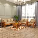 Sheesham Wood 6 Seater Feltro Sofa Set for Living Room Wooden Sofa Set for Living Room Furniture (3+2+1,40 Density Cushion, Honey Finish Beige Cushion)