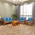 Sheesham Wood 6 Seater Feltro Sofa Set for Living Room Wooden Sofa Set for Living Room Furniture (3+2+1, 40 Density Cushion,Honey Finish Blue Cushion)