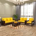 Sheesham Wood 6 Seater Feltro Sofa Set for Living Room Wooden Sofa Set for Living Room Furniture (3+2+1, 40 Density Cushion,Walnut Finish Yellow Cushion)