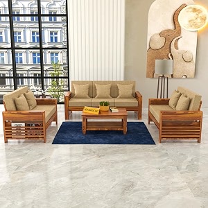 sheesham wood 7 seater feltro sofa set for living room wooden sofa set for living room furniture 32240 density cushionhoney finish beige cushion