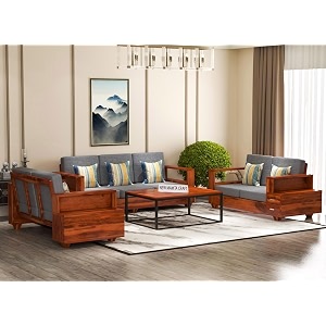sheesham wood 7 seater sofa set with 2 drawer storage  322 wooden sofa set furniture for living room home office 40 density cushionhoney finish