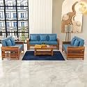 Sheesham Wood 7 Seater Feltro Sofa Set for Living Room Wooden Sofa Set for Living Room Furniture (3+2+2,40 Density Cushion,Honey Finish Blue Cushion)