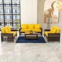 Sheesham Wood 7 Seater Feltro Sofa Set for Living Room Wooden Sofa Set for Living Room Furniture (3+2+2,40 Density Cushion,Walnut Finish Yellow Cushion)