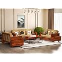 Sheesham Wood 7 Seater Sofa Set with 2 Drawer Storage | 3+2+2 Wooden Sofa Set Furniture for Living Room Home Office (40 Density Cushion,Honey)