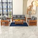 Sheesham Wood 7 Seater Feltro Sofa Set for Living Room Wooden Sofa Set for Living Room Furniture (3+2+2,40 Density Cushion,Honey Finish Grey Cushion)