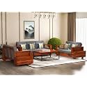 Sheesham Wood 7 Seater Sofa Set with 2 Drawer Storage | 3+2+2 Wooden Sofa Set Furniture for Living Room Home Office (40 Density Cushion,Honey Finish)