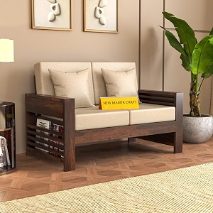 sheesham wood feltro sofa set 2 seater living room  two seater sofa sets  without pillow  wooden sofa set  hall sofa sets 40 density cushionwalnut finish with beige cushion