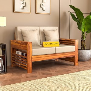 sheesham wood feltro sofa set 2 seater living room  two seater sofa sets  without pillow  wooden sofa set  hall sofa sets 40 density cushionhoney finish with beige cushion
