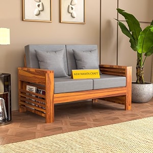 sheesham wood feltro sofa set 2 seater living room  two seater sofa sets  without pillow  wooden sofa set  hall sofa sets 40 density cushionhoney finish with grey cushion