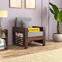 Sheesham Wood Feltro Single Seater Sofa Set for Living Room Office Wooden Sofa Set for Living Room Furniture - (40 Density Cushion,Walnut Finish with Grey Cushion)
