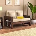 Sheesham Wood Feltro Sofa Set 2 Seater Living Room | Two Seater Sofa Sets | Without Pillow | Wooden Sofa Set | Hall Sofa Sets (40 Density Cushion,Walnut Finish with Beige Cushion)