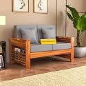 Sheesham Wood Feltro Sofa Set 2 Seater Living Room | Two Seater Sofa Sets | Without Pillow | Wooden Sofa Set | Hall Sofa Sets (40 Density Cushion,Honey Finish with Grey Cushion)
