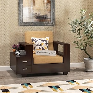 sheesham wood single seater sofa  1 seater sofa with 2 drawer storage  wooden sofa set furniture for living room home office 40 density cushionwalnut