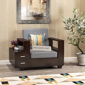 sheesham wood single seater sofa  1 seater sofa with 2 drawer storage  wooden sofa set furniture for living room home office 40 density cushionwalnut finish