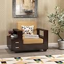 Sheesham Wood Single Seater Sofa | 1 Seater Sofa with 2 Drawer Storage | Wooden Sofa Set Furniture for Living Room Home Office (40 Density Cushion,Walnut)