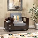 Sheesham Wood Single Seater Sofa | 1 Seater Sofa with 2 Drawer Storage | Wooden Sofa Set Furniture for Living Room Home Office (40 Density Cushion,Walnut Finish)