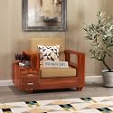 Sheesham Wood Single Seater Sofa | 1 Seater Sofa with 2 Drawer Storage | Wooden Sofa Set Furniture for Living Room Home Office (40 Density Cushion,Honey)