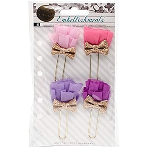 new my prima planner fabric flower paper clips wbow 1653434 4pkg-prom night pinks amp purples wgold