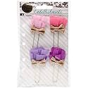 NEW! My Prima Planner Fabric Flower Paper Clips W/Bow 1.65"" 4/Pkg-Prom Night Pinks & Purples W/Gold