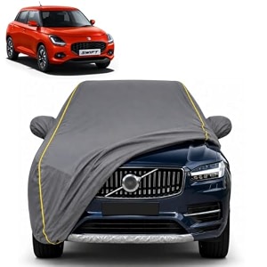 new swift 100 waterproof car cover  dustproof sun protection cover  soft cotton lining  triple stitched  mirror pocket  antenna pocket  all weather body cover grey with yellow piping