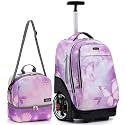 NEW TILAMI 19 Inch Rolling Backpack with Lunch Bag School, Purple Butterfly