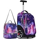 NEW TILAMI 19 Inch Rolling Backpack with Lunch Bag School, Purple Starry