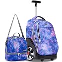 NEW TILAMI 19 Inch Rolling Backpack with Lunch Bag School, Purple Star