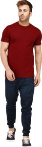 new trends collection men self design round neck cotton blend maroon t-shirt