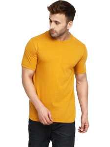 new trends collection men self design round neck cotton blend yellow t-shirt