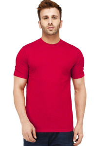 new trends collection men self design round neck cotton blend red t-shirt