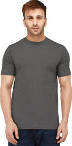 new trends collection solid men half sleeve dark grey t-shirt pack of 1 men self design round neck cotton blend grey t-shirt