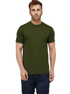 new trends collection solid men half sleeve round neck olive green mehandi t-shirt pack of 1 men self design round neck cotton blend dark green t-shirt