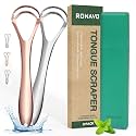 New Upgrade Tongue Scraper with Dual Scraping Head Fight Bad Breath, Metal Tongue Cleaner Help Oral Hygiene, Tongue Scraper for Adults and Kids, Two Colors in Pack, Travel Friendly, by RONAVO…