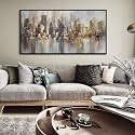 New York City Wall Art -Framed Modern Abstract Wall Art for Living Room, Office &amp; Bedroom Cityscape &amp; Paintings for Bedroom brooklyn bridge Pictures Wall Decor Chicago Artwork for Walls 24×48IN