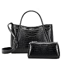 NEWBELLA Tote Bag for Women, Vegan Leather Crossbody Shoulder Bag, Top Handle Satchel Purse for Work, Travel, Daily Use (Black-3