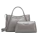 NEWBELLA Tote Bag for Women, Vegan Leather Crossbody Shoulder Bag, Top Handle Satchel Purse for Work, Travel, Daily Use (Grey-1, for 13 inch laptop)