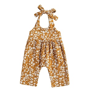 Newborn Girls Sling Jumpsuit Flower Print Sleeveless