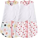 BSTOPPT Newborn Sleep Sack Baby Swaddle,0-3 Months,3-Way Adjustable Wearable Blanket,100% Rayon Cotton Swaddling Sleeping Bag，TOG 0.5（Heart&amp;Floral）