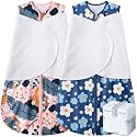BSTOPPT Newborn Sleep Sack Baby Swaddle,3-Way Adjustable Wearable Blanket,100% Rayon Cotton Swaddling Sleeping Bag，TOG 0.5 (Gerbera &amp; Tulips, 0-3 Months)