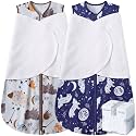BSTOPPT Newborn Sleep Sack Baby Swaddle,3-Way Adjustable Wearable Blanket,100% Rayon Cotton Swaddling Sleeping Bag，TOG 0.5 (Fox &amp; Dinosaurs, 0-3 Months)